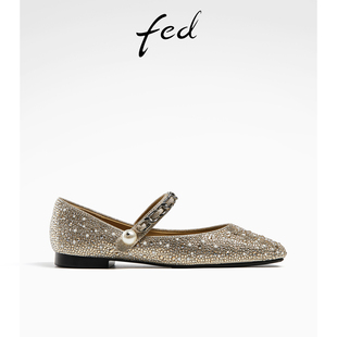 女鞋 新款 秋季 YA535 低跟亮钻圆头玛丽珍鞋 女R0809 法式 fed浅口单鞋