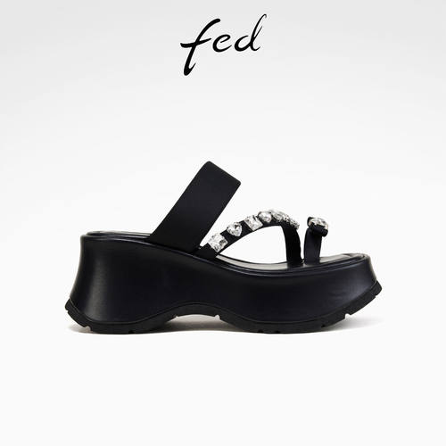 fed黑色一字拖舒适沙滩凉拖鞋女