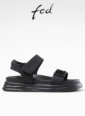 fed一字带厚底凉鞋女夏季新款女鞋真皮软底舒适凉鞋R0502-ZFB069