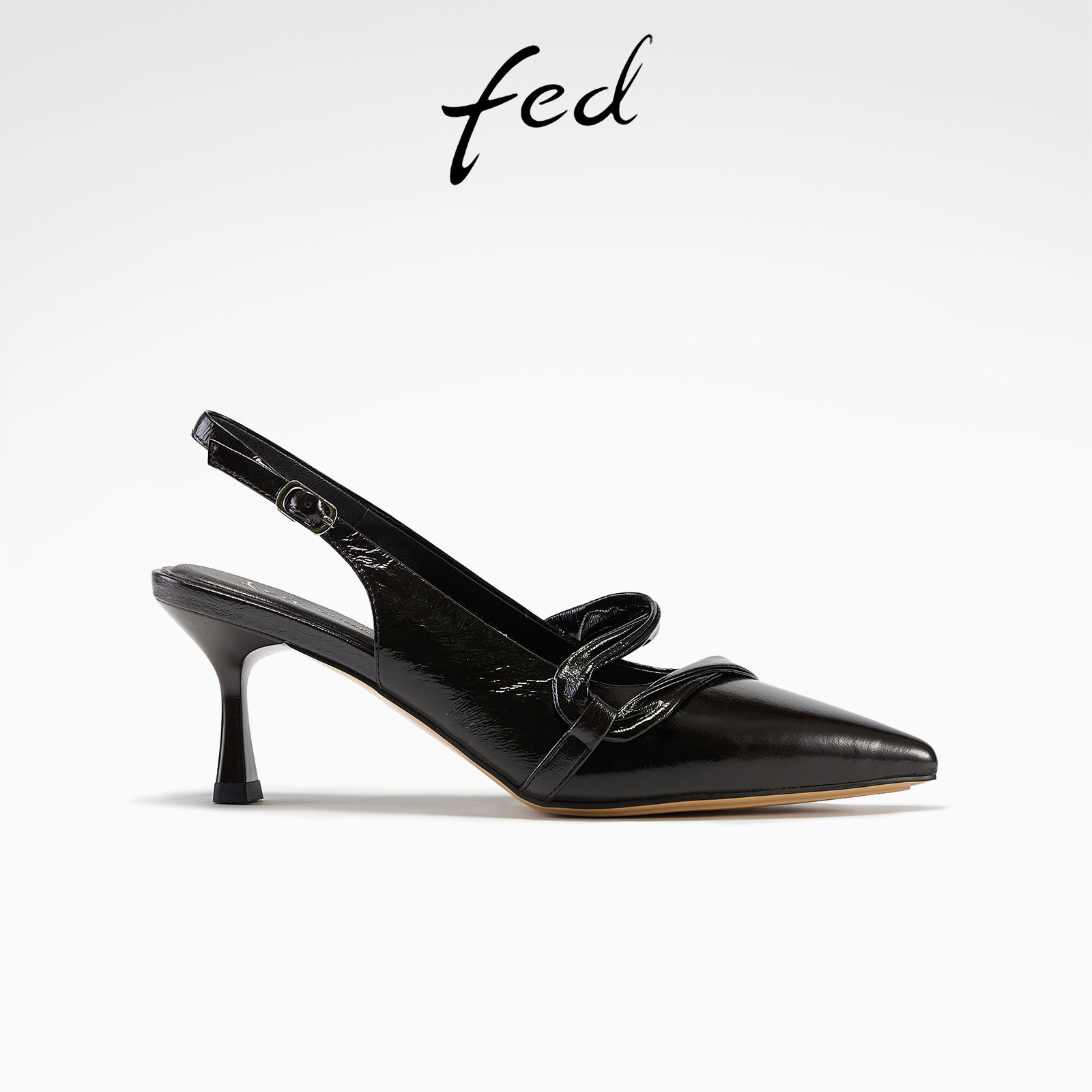 fed黑色细跟高跟鞋女夏季新款女鞋气质单鞋轻便舒适凉鞋女款ZC323