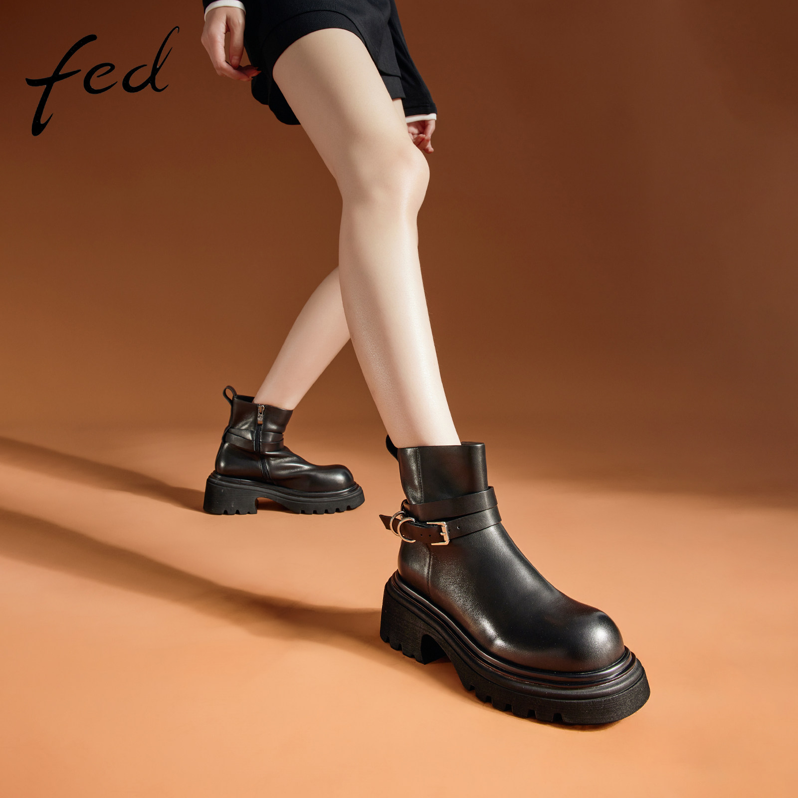 fed短靴通勤皮带扣女士靴子