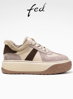 fed厚底德训鞋冬季新款女鞋加绒休闲鞋软底运动板鞋女D1021-YA811