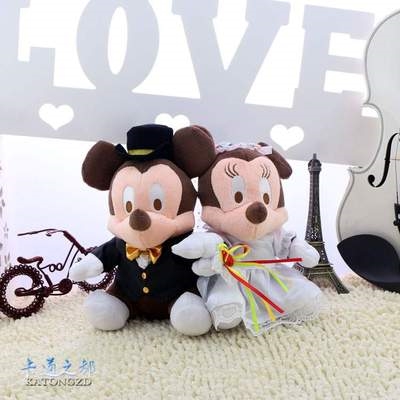 情侣婚纱一对婚庆娃娃毛绒玩具熊麦兜新婚花车头装饰公仔结婚礼.