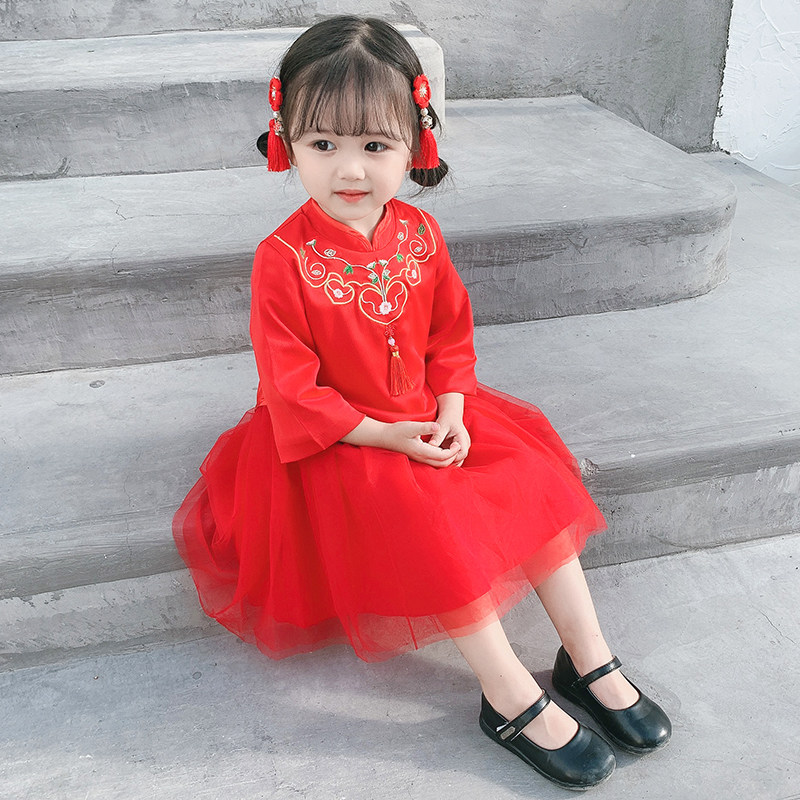 2021女宝宝连衣裙 冬款中国风唐装裙 女童满月百天周岁抓周礼服