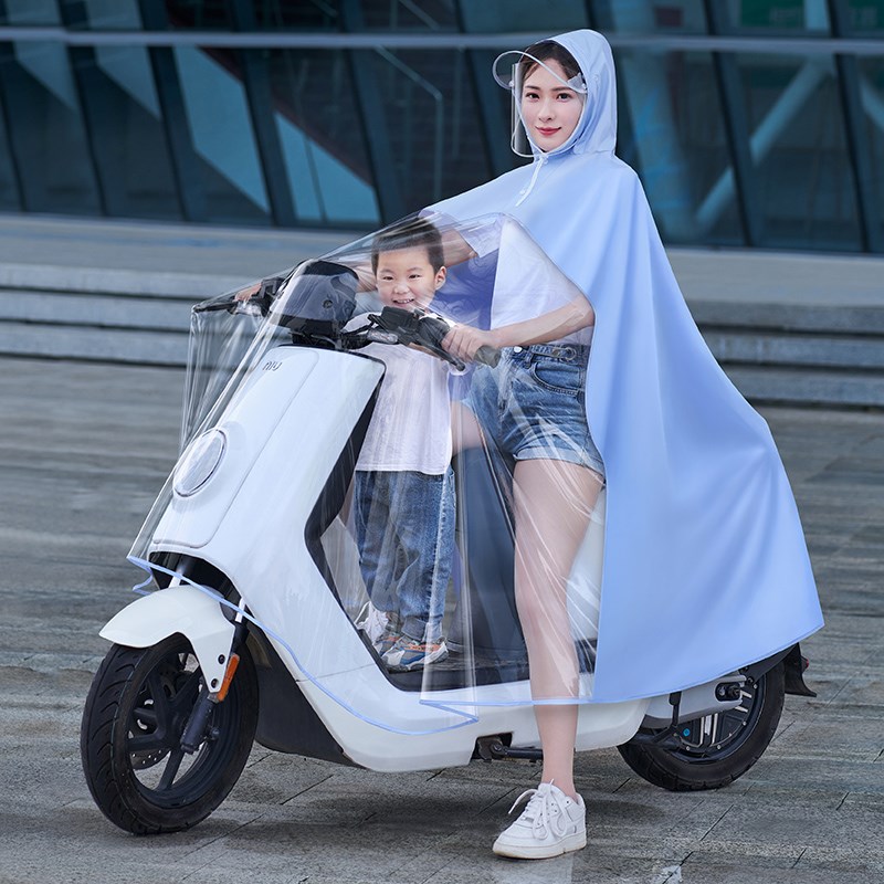 母子双人电动车雨衣摩托电瓶车雨披女F士加厚高端无镜套折叠九号