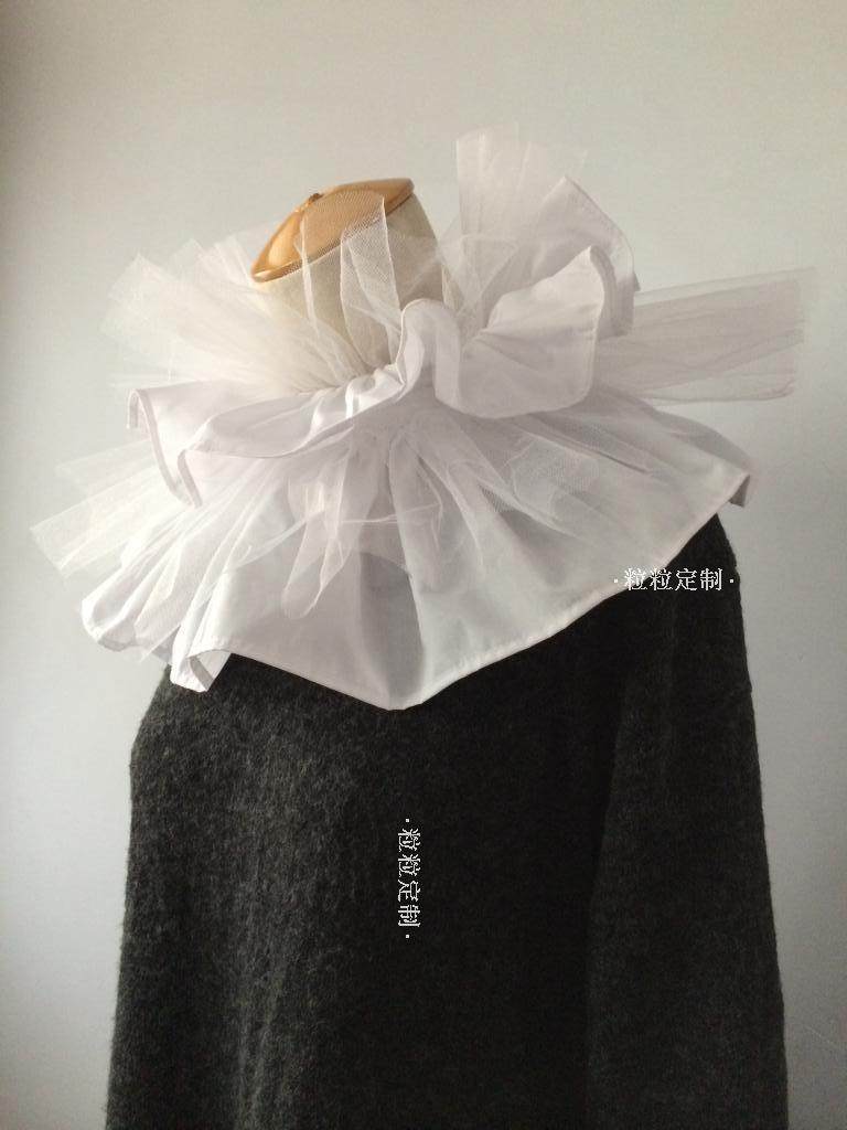粒粒新款定制 大蓬蓬小丑复古假领子 网纱天鹅领拉夫领拍照道具