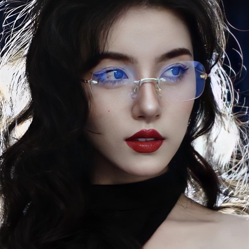 智感纯欲无框眼镜女网红u可配近视方形金丝切边斯文无边框镜架男