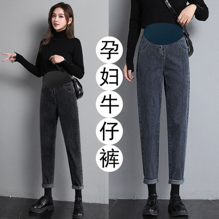 孕妇裤子秋冬外穿老l爹牛仔裤2021新款冬季加绒加厚休闲长裤女冬