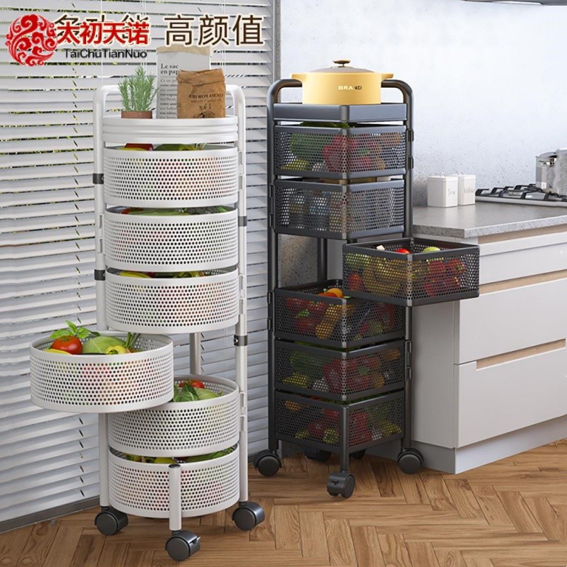 360度旋转蔬菜置物架厨房落地多层多功能圆形专用放菜篮子收纳架