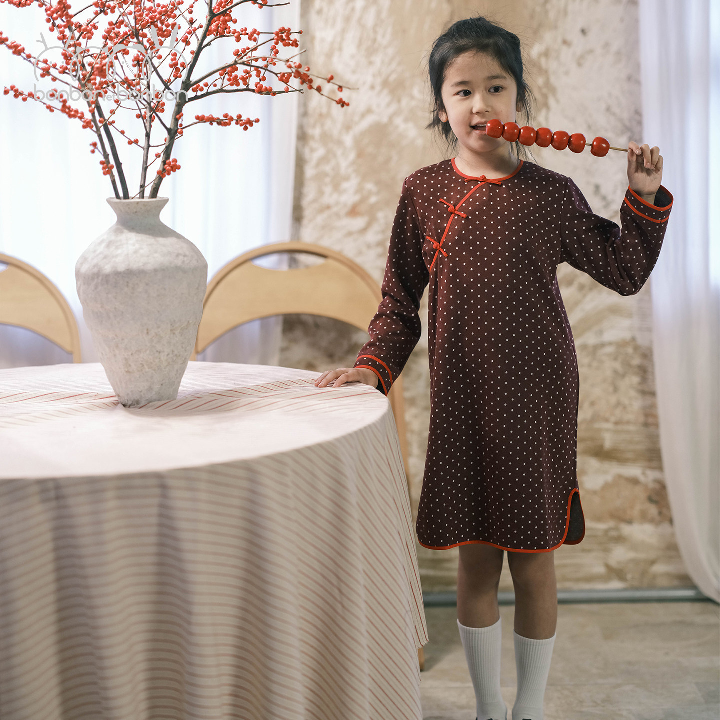 bonbon et bonbon糖葫芦系列唐装女童YANGUIFE点点旗袍秋冬联名款