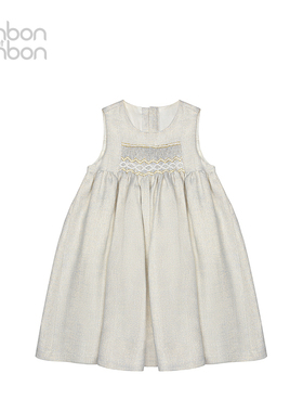 bonbon et bonbon连衣裙儿童银白重工细节缩褶礼服裙女童公主裙春