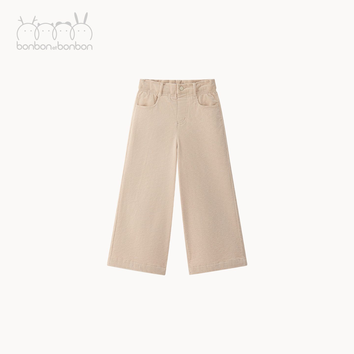 bonbon et bonbon儿童花苞腰头米白灯芯绒阔腿长裤秋冬新品