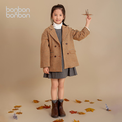 【换季甄选】bonbon et bonbon呢大衣儿童复古保暖高品质经典千鸟