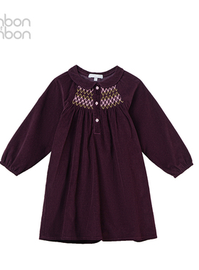 【换季甄选】bonbon et bonbon连衣裙女童纯棉勃艮第红复古打揽连
