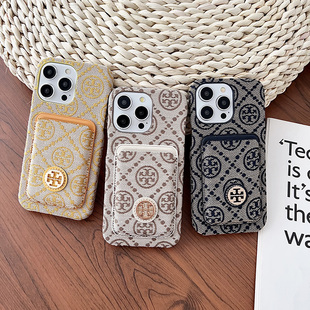 新款 伯琦手机壳iphone16proamx插卡适用苹果15promax零钱包14可插卡女皮质帆布13pro保护壳15潮牌16情侣TORY