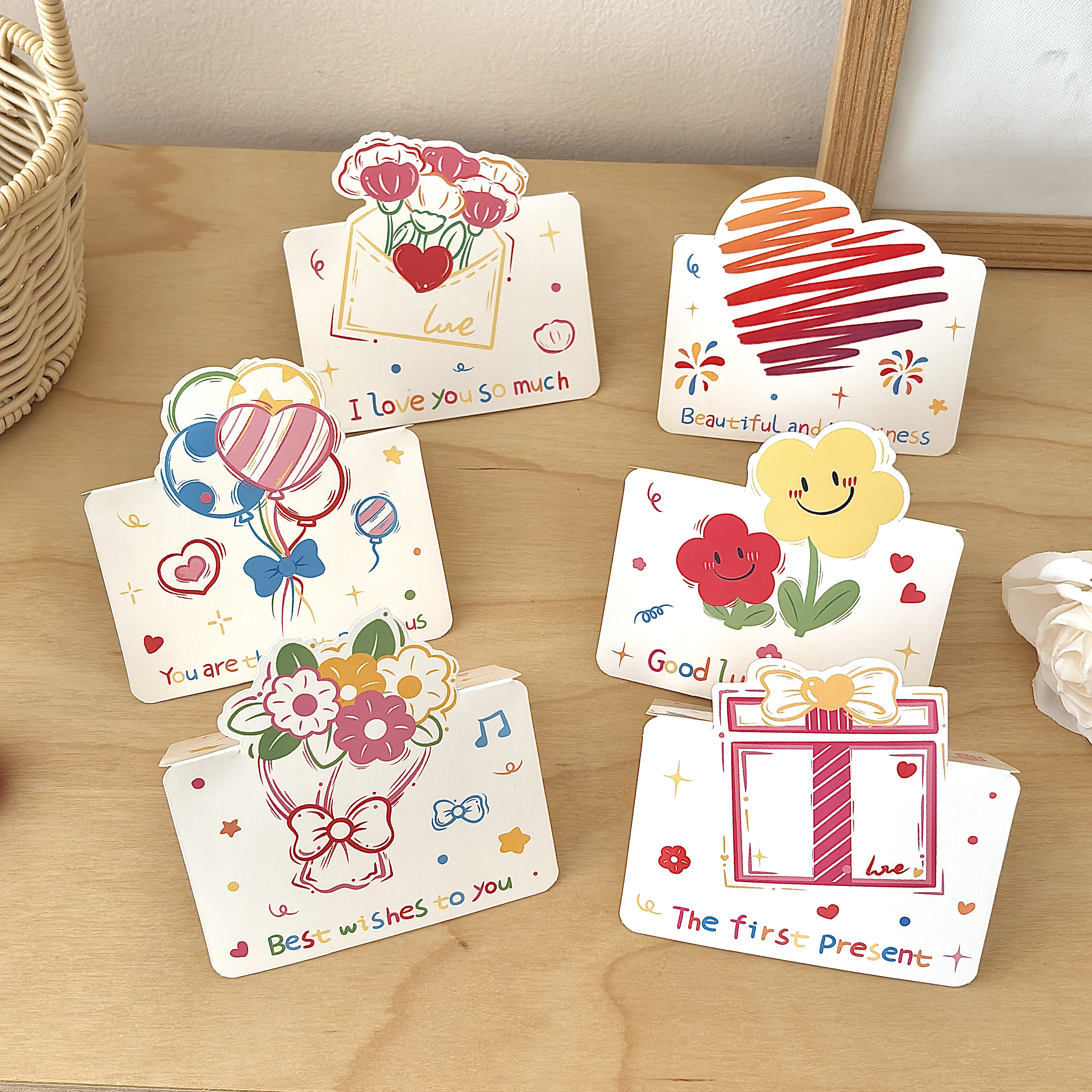 6款1套”生日贺卡ins风可爱卡通卡片可折叠手写卡片烘焙蛋糕装饰