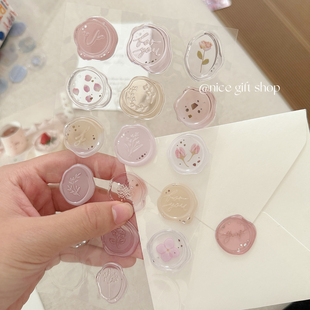 ins韩系立体火漆印章贴纸半透明果冻感信封封口贴手账DIY装饰精美