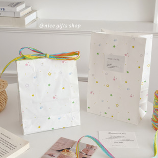 ins彩色星星牛皮纸袋出卡打包袋氛围感礼物收纳袋烘焙面包平口袋
