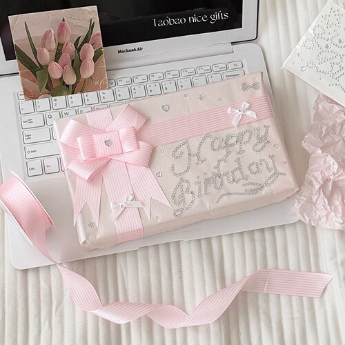 少女心粉嫩珠光雪梨纸创意生日礼物手作纸新品闪钻贴古早味包装纸