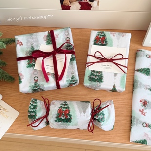 高级感蝴蝶结圣诞树雪梨纸ins节日礼物包装纸精致礼品打包纸花纸