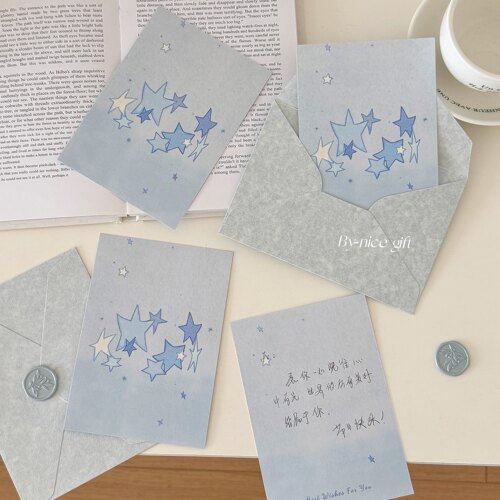 韩系原创蓝色星星贺卡~高颜值礼品卡手写祝福语留言卡片节日装饰