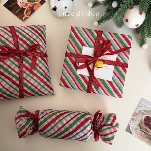 氛围感圣诞斜纹礼物包装 雪梨纸ins风平安夜包苹果纸花艺烘焙内衬