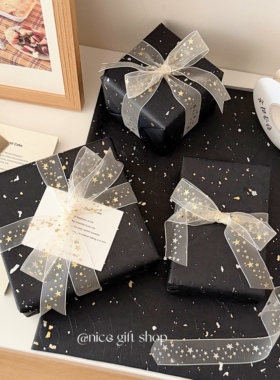 高级感黑色洒金包装纸防水微透花艺装饰纸节日礼品纸情人节送男友