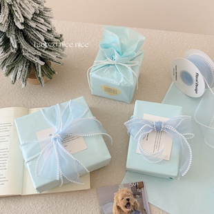 ins韩系海盐蓝色珠光雪梨纸手工节日礼物包装 纸花艺纸氛围感内衬