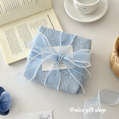 Nice Gift~蓝色系送男友礼物包装纸高级感礼品装饰纸褶皱石纹纸