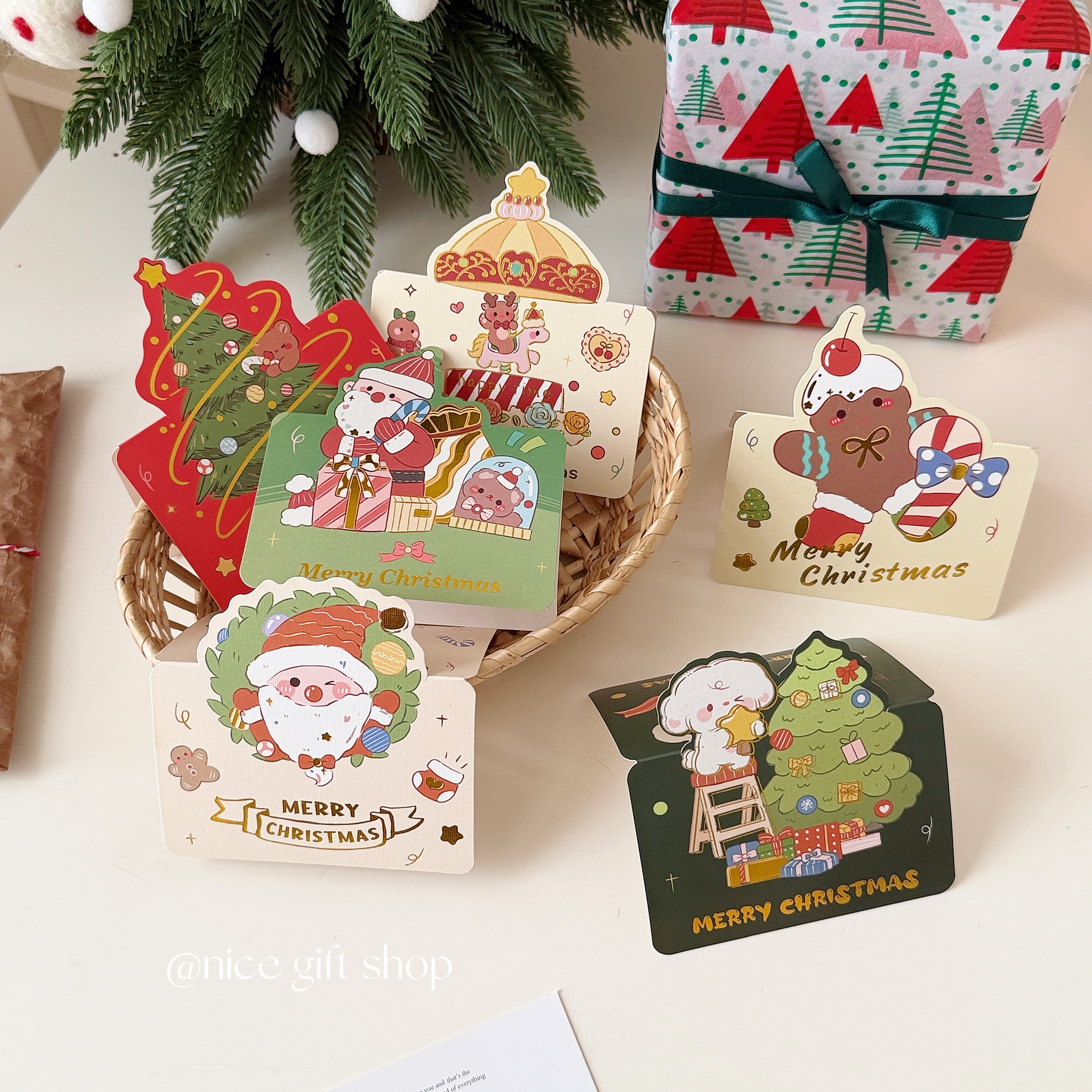 创意可爱圣诞节贺卡立体可折叠留言卡片手写祝福语花艺蛋糕装饰卡