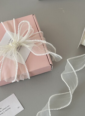 Nice gift珍珠鱼尾纱鲜花包装花束褶皱波浪雪纱丝彩带花艺diy材料