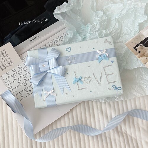 蓝色系~古早味生日礼物包装纸小清新蓝色系珠光雪梨纸小红书同款