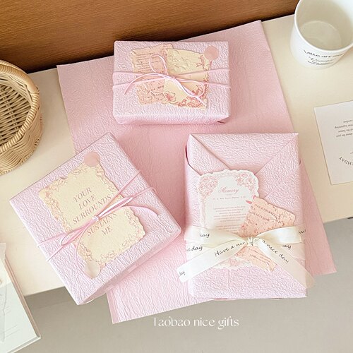 送闺蜜的礼物！浪漫粉色石纹纸高品质肌理感褶皱纸加厚礼物包装纸