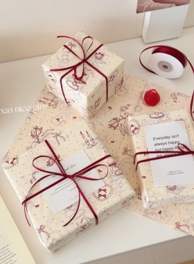 红色复古小马雪梨纸~新年礼物包装纸高颜值出卡打包内衬纸装饰纸