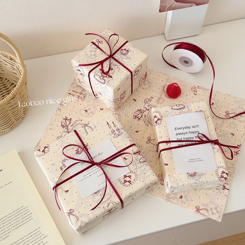 红色复古小马雪梨纸~新年礼物包装纸高颜值出卡打包内衬纸装饰纸