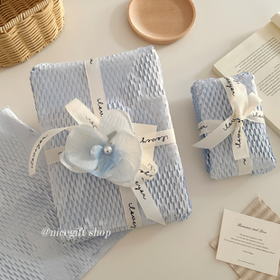 送男友礼物包装 纸 纸小众蓝色清新蜂窝纸生日礼物纪念日礼物包装