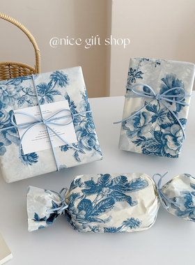 蓝色牡丹雪梨纸~复古国风礼物包装纸烘焙打包内衬纸拍照背景打底