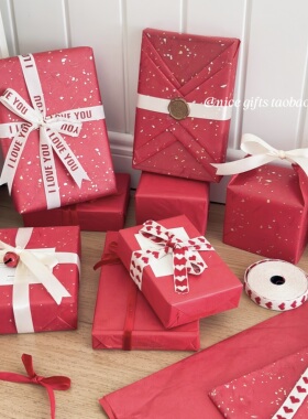 红色系礼物包装材料~婚礼派对抽奖礼物包装纸情人节礼品浪漫装饰