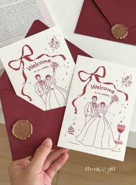 新婚快乐~原创ins手绘婚礼贺卡高颜值请柬邀请函手写祝福语礼品卡