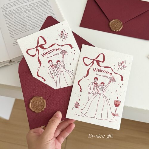 新婚快乐~原创ins手绘婚礼贺卡高颜值请柬邀请函手写祝福语礼品卡