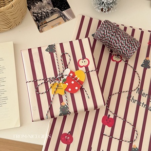 冬日氛围感枣红色圣诞礼物包装 饰纸 雪梨纸ins风高颜值烘焙鲜花装