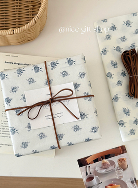 蓝色玫瑰珠光雪梨纸~ins法式复古礼物包装纸闪光大尺寸礼品纸diy