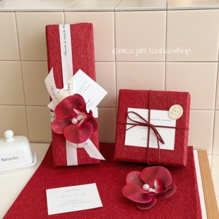 高级感酒红色礼物包装石纹纸ins新年情人节喜庆礼品装饰纸花艺纸