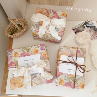 秋日浪漫繁花雪梨纸 纸彩色花朵diy节日礼品纸 温柔米色礼物包装