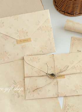 Nice gift~复古玫瑰烂漫手写表白情书信封信纸高级感加厚信笺套装