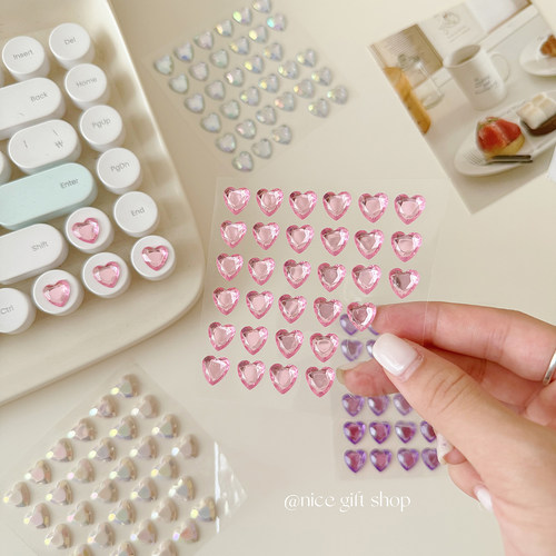 立体爱心钻石贴纸~少女心创意心形装饰贴纸手机壳装饰diy妆容贴画