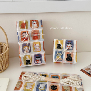 复古格子猫咪雪梨纸 ins可爱卡通礼品纸出卡打包内衬纸儿童节礼物