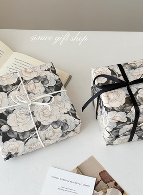 黑色山茶花~ins高颜值山茶花礼物包装纸雪梨纸节日礼物装饰送女友