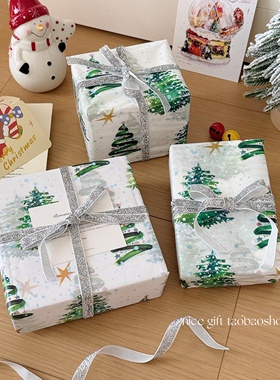 绿色圣诞节~高颜值绿色圣诞树雪梨纸节日礼物打包装饰纸氛围感ins
