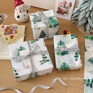 绿色圣诞节 饰纸氛围感ins 高颜值绿色圣诞树雪梨纸节日礼物打包装